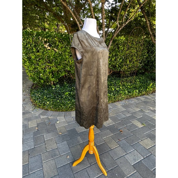 Free W/Purchase Y2k Shift Dress Faux Suede Green Fall Winter Laser Eyelet detail - Picture 4 of 10